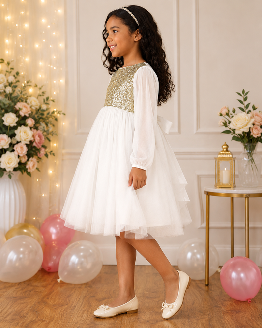 Girls White Sequin Dress