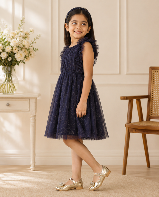 Girls Glitter Net Fit & Flare Dress