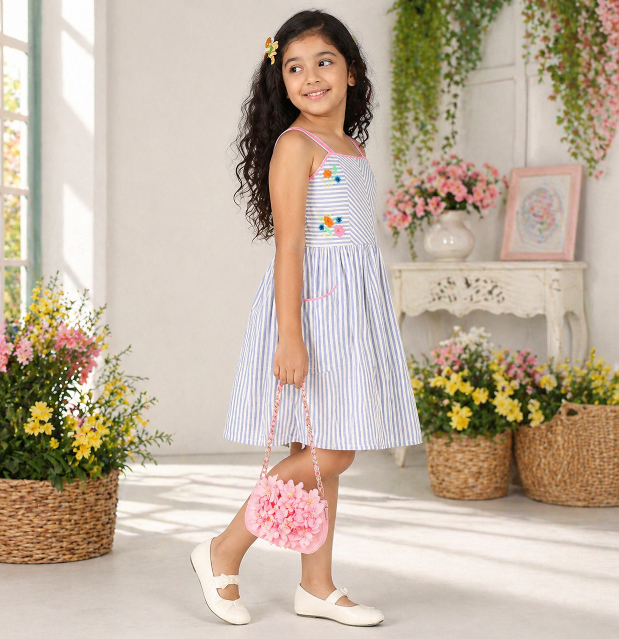 Girls Stripe Floral Dress