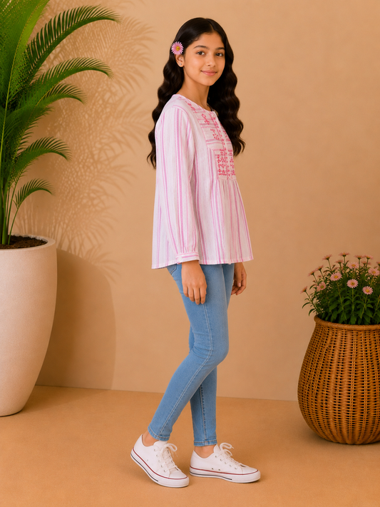 Girls Embroidered Pink Top