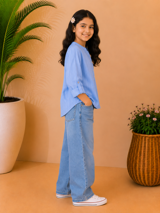 Girls Textured Blue Top