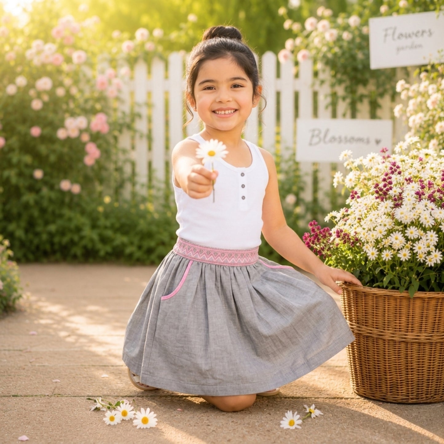 Girls Flared Skirt with Embroidered Shimmer