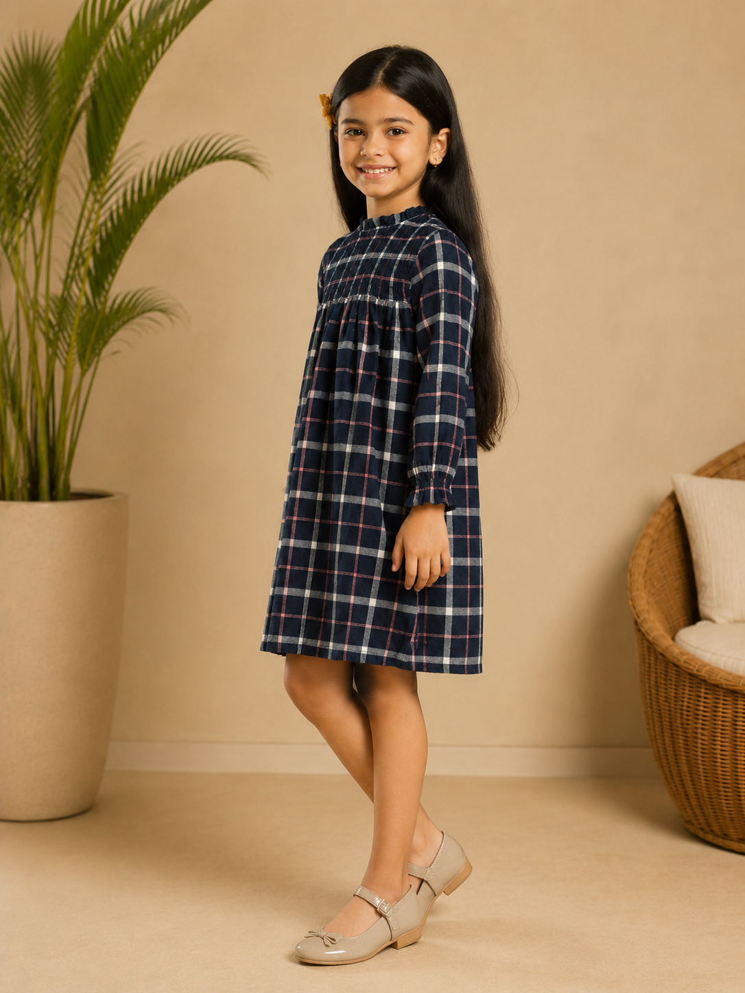 Girls Smocked Long Sleeve Dress