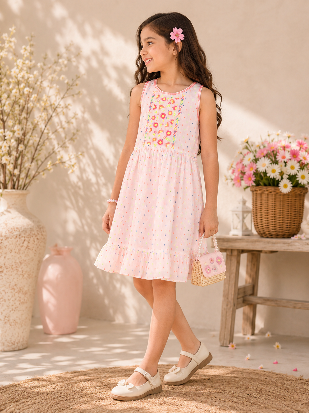 Girls Embroidered Tier Dress