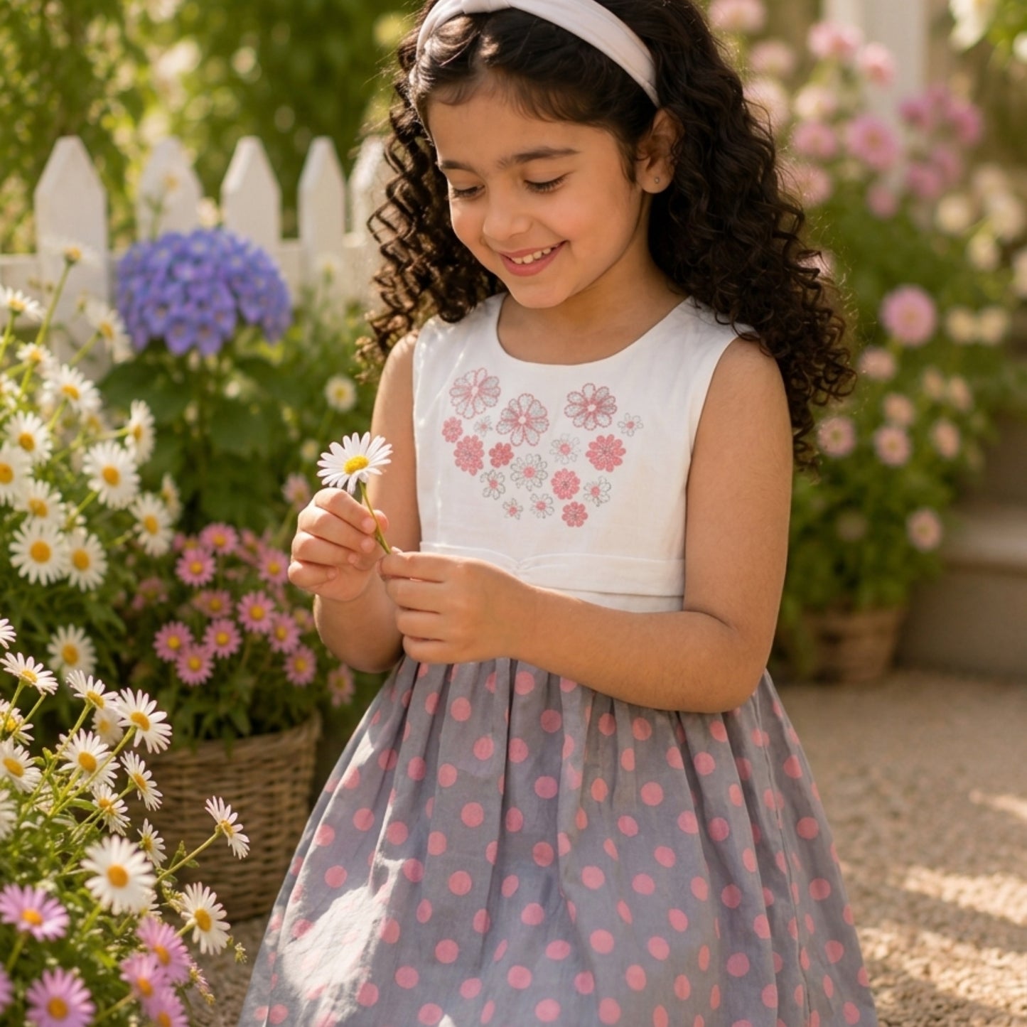 Girls Floral Embroidered Flared Dress