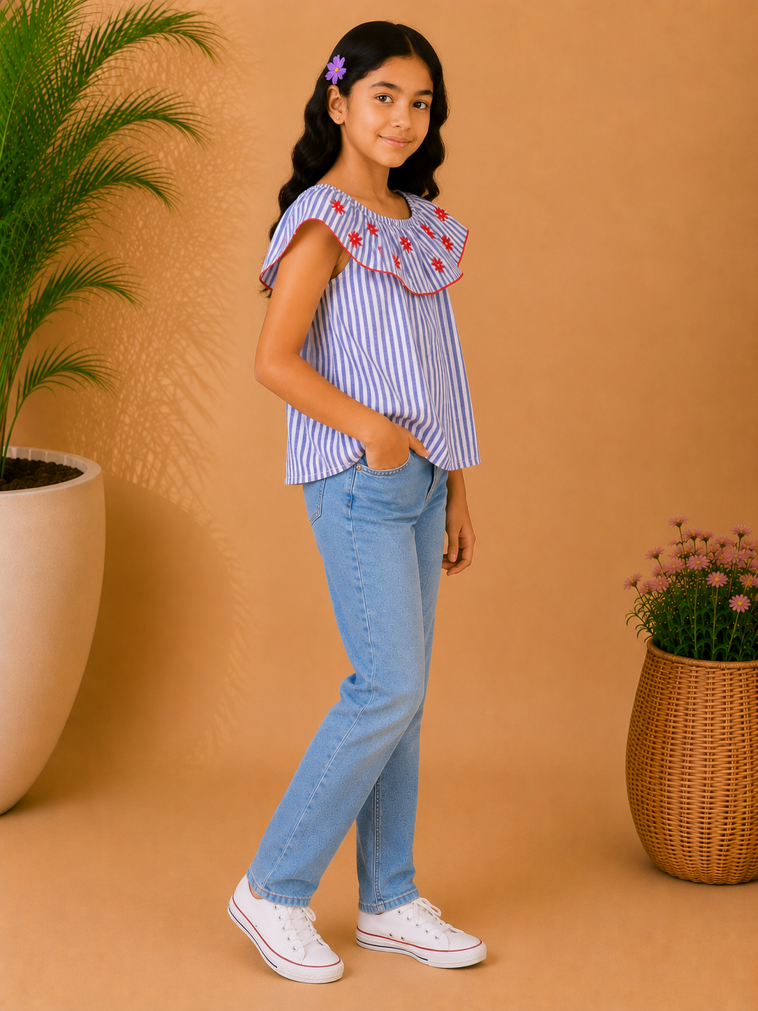 Girls Floral Embroidered Casual Top
