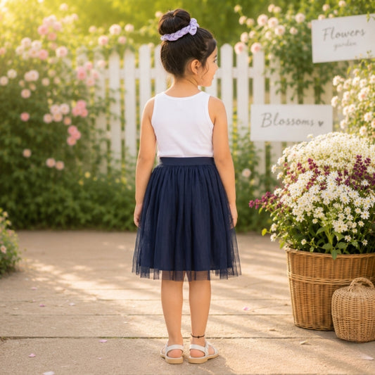 Girls Layered Net Flared Skirt