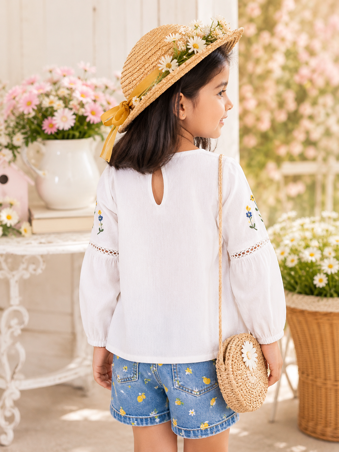 Girls Floral Embroidered Casual Top