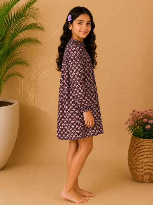 Girls Smocked Floral Printed Shift Dress