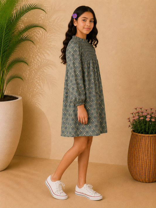 Girls Floral Peter Pan Collar Dress