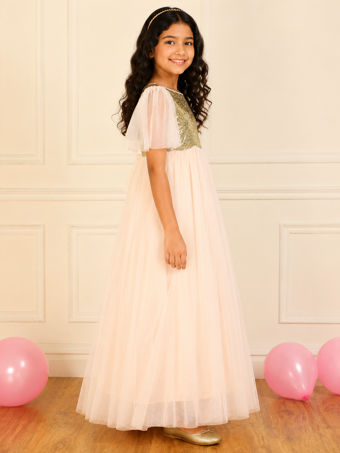 Girls Light Pink Sequin Dress