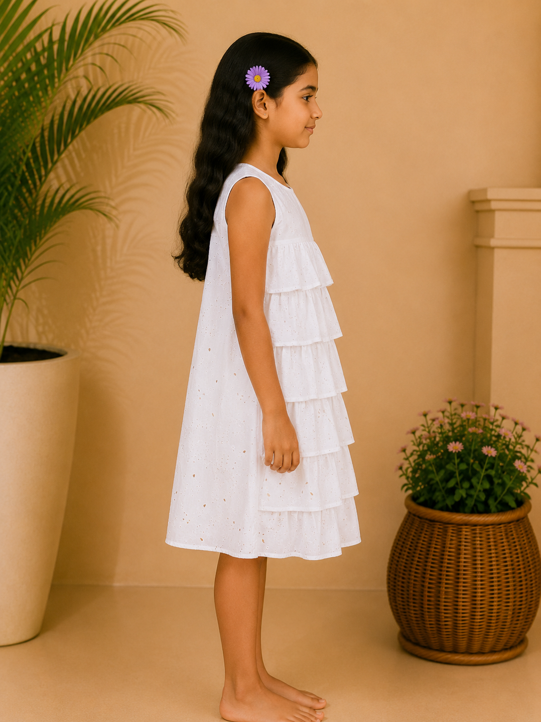 Girls Layered Ruffle Embellished Dress