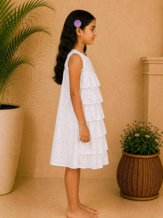 Girls Layered Ruffle Embellished Dress