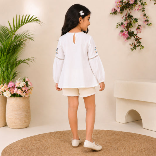 Girls Floral Embroidered Casual Top