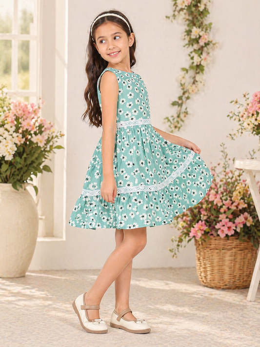 Girls Floral Printed Casual Dress