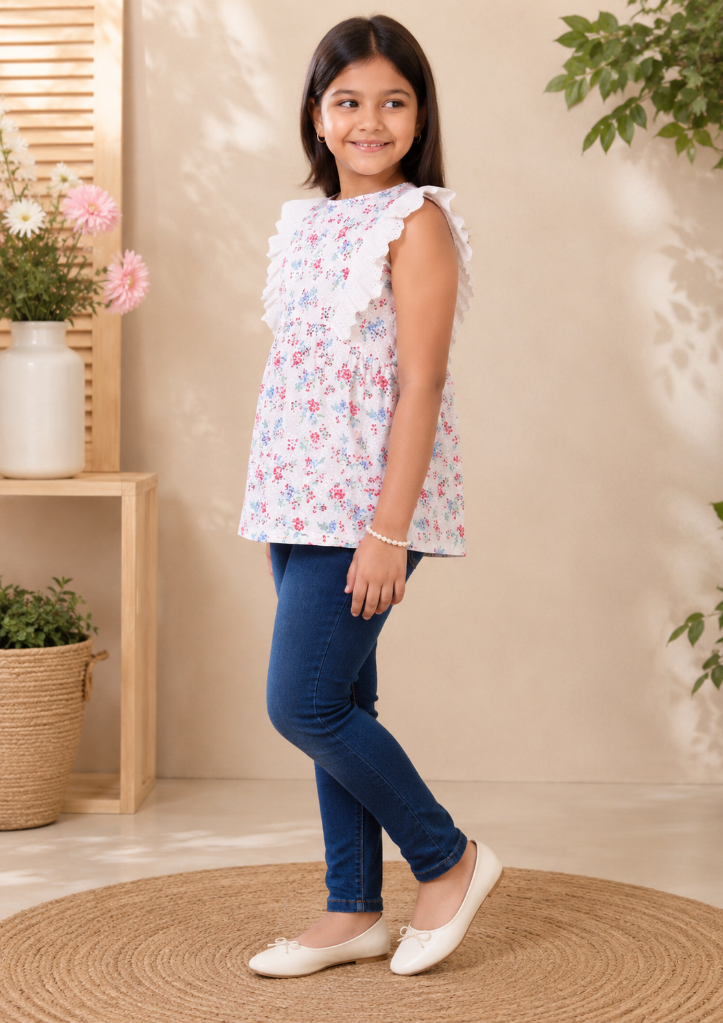 Girls Floral Printed Casual Top
