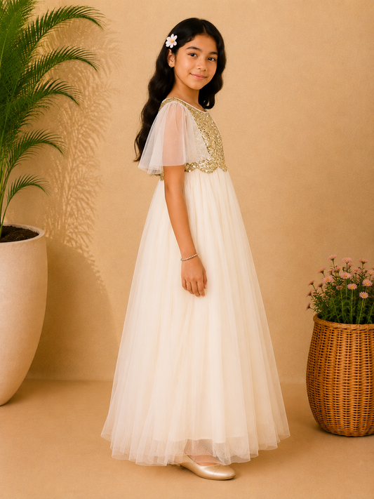 Girls White Sequin Dress