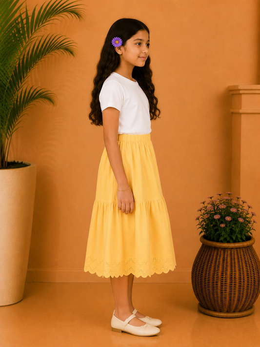 Girls Tiered Flared Skirt with Scallop Hem Detail