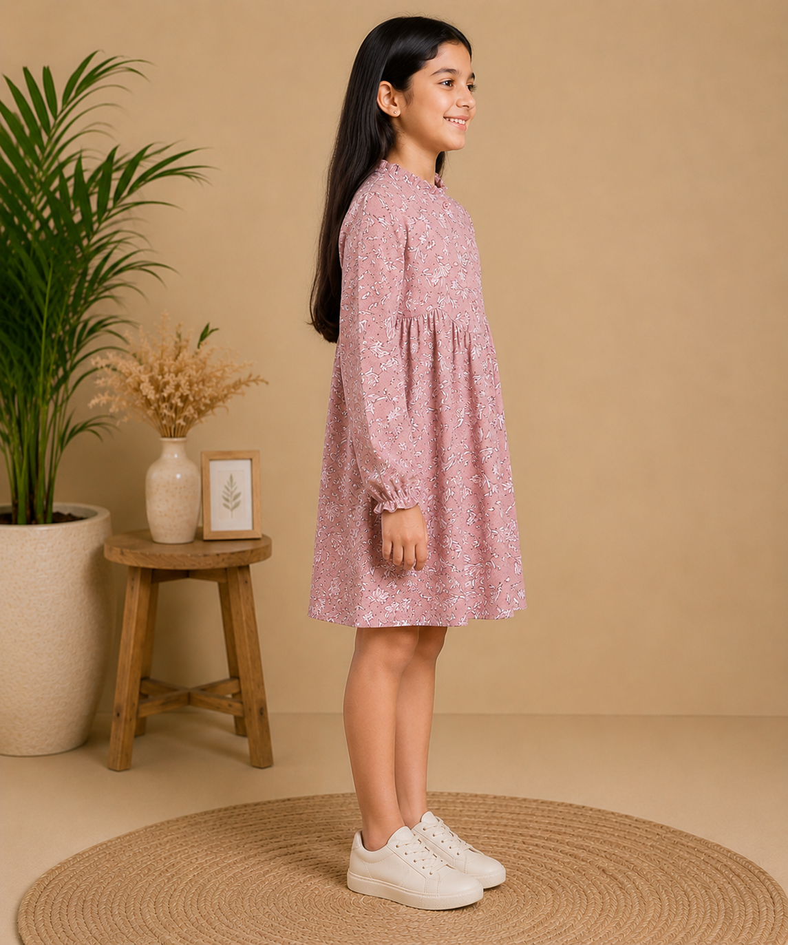 Girls Floral Print A-Line Dress
