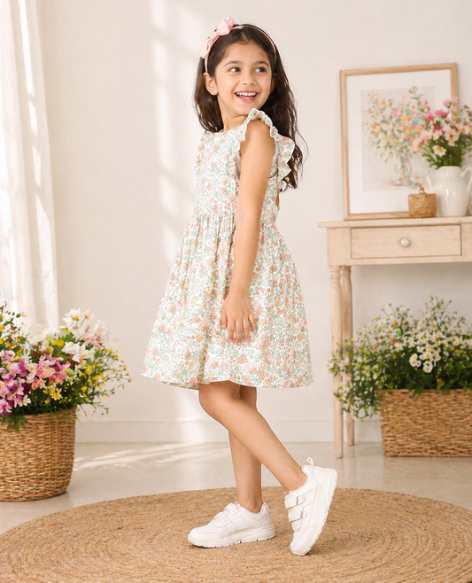 Girls Floral Printed Fit & Flare Dress