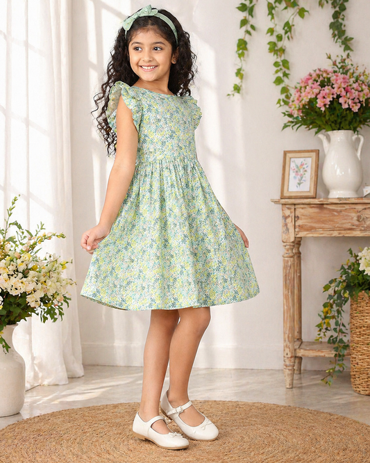 Girls Floral Printed Fit & Flare Dress
