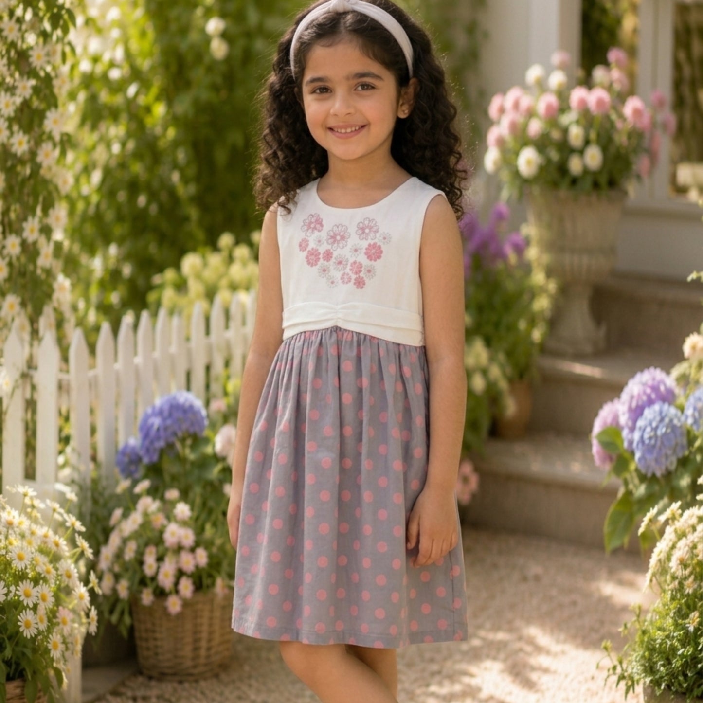 Girls Floral Embroidered Flared Dress