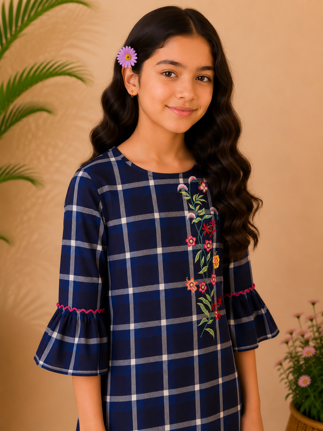 Girls Embroidered Bell Sleeve Dress