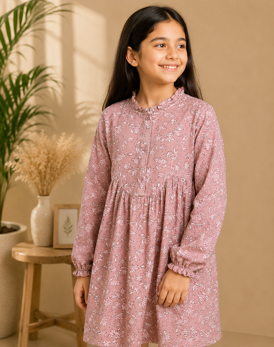 Girls Floral Print A-Line Dress