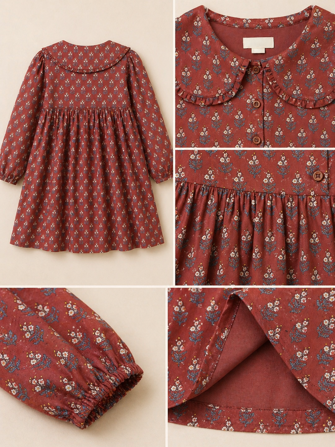 Girls Floral Printed Peter Pan Collar Dress