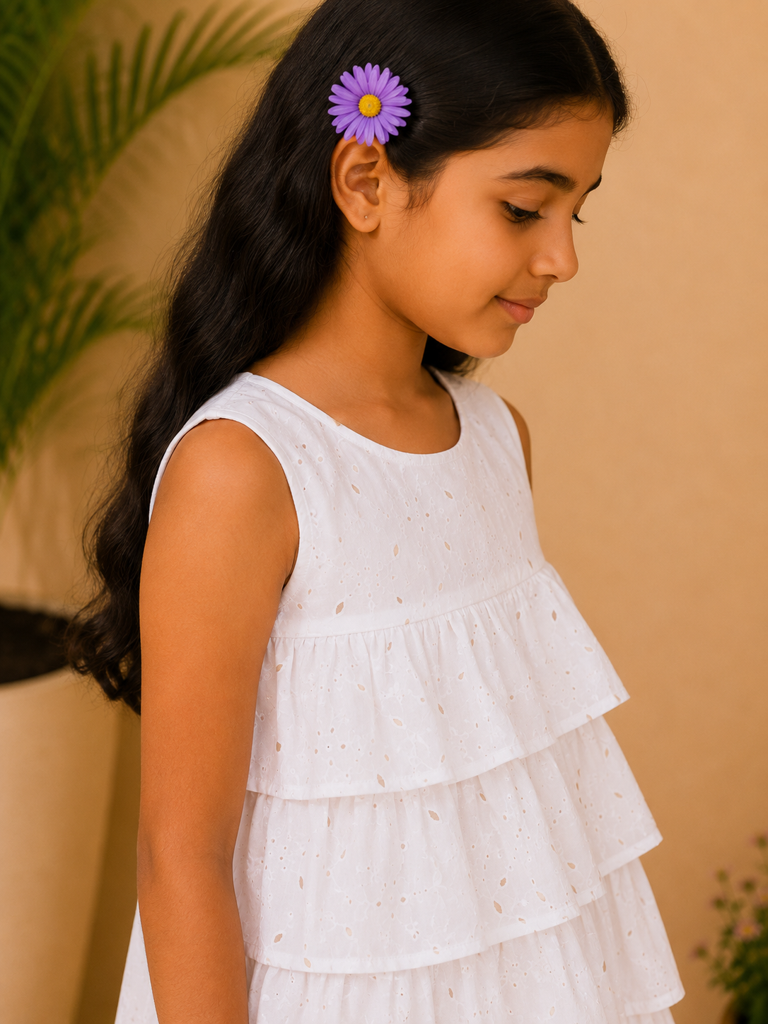 Girls Layered Ruffle Embellished Dress