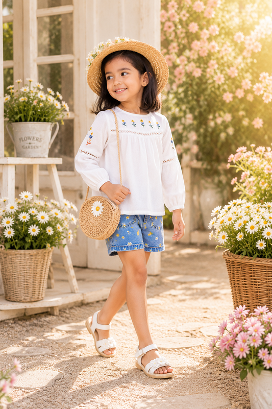 Girls Floral Embroidered Casual Top