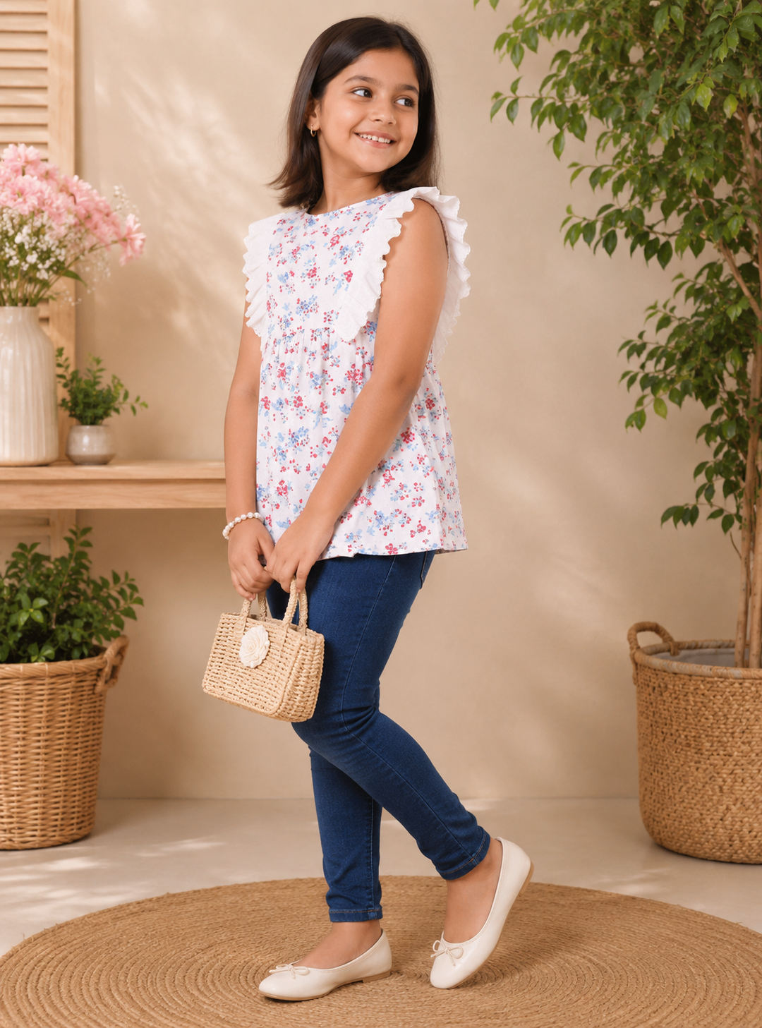 Girls Floral Printed Casual Top