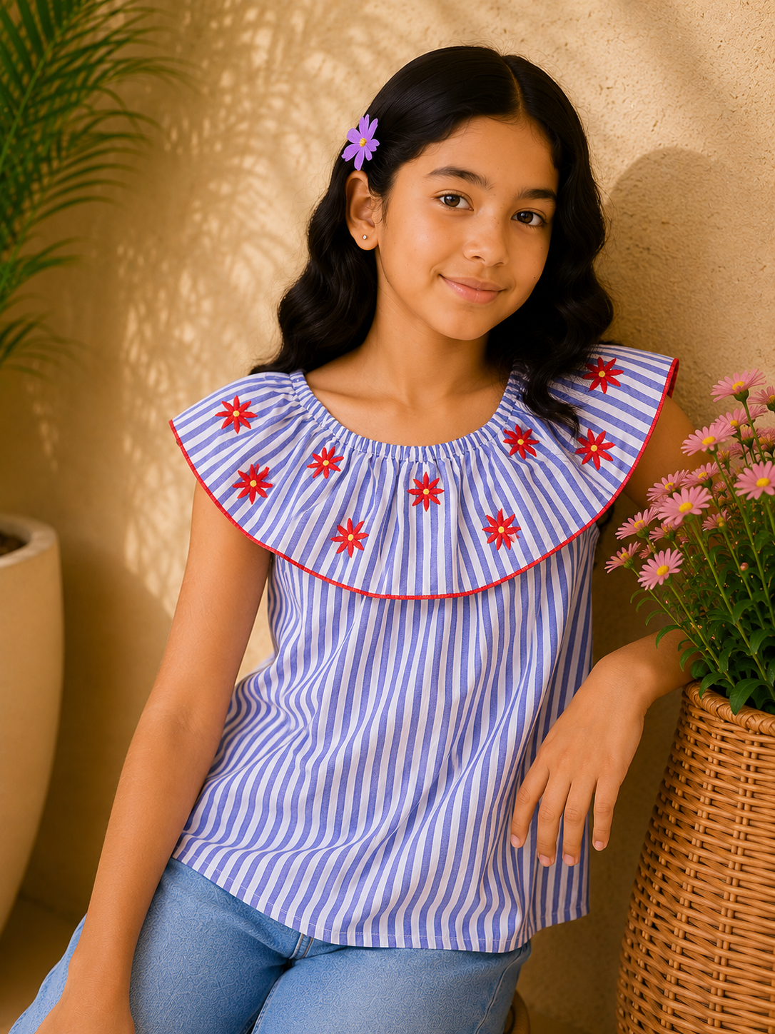 Girls Floral Embroidered Casual Top