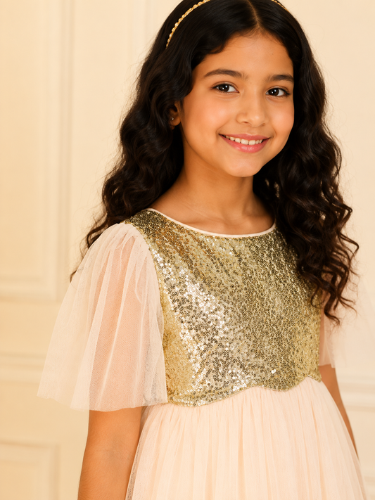 Girls Light Pink Sequin Dress