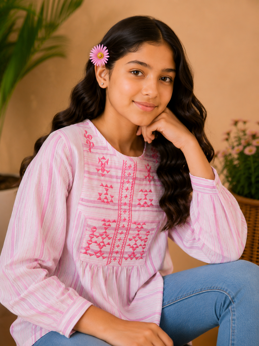 Girls Embroidered Pink Top
