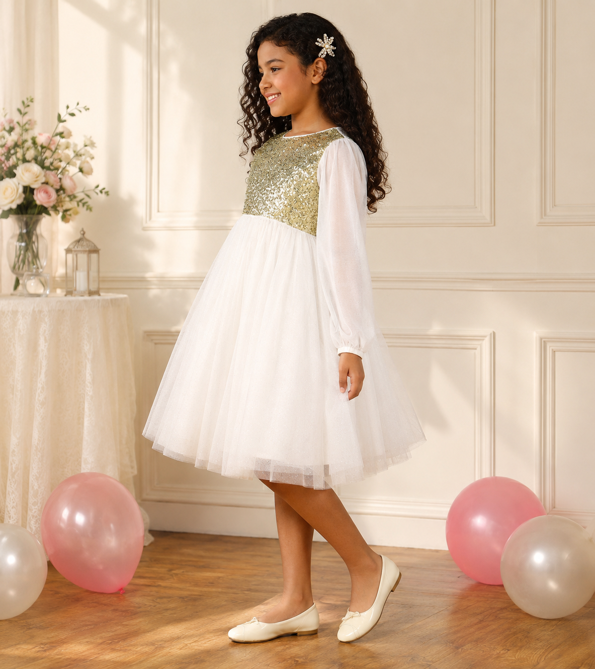Girls White Sequin Dress