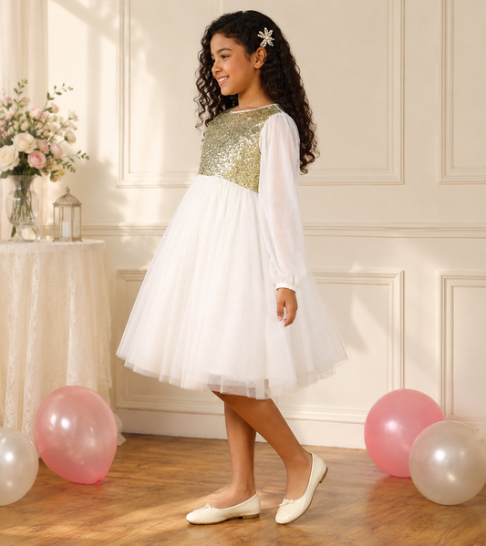 Girls White Sequin Dress