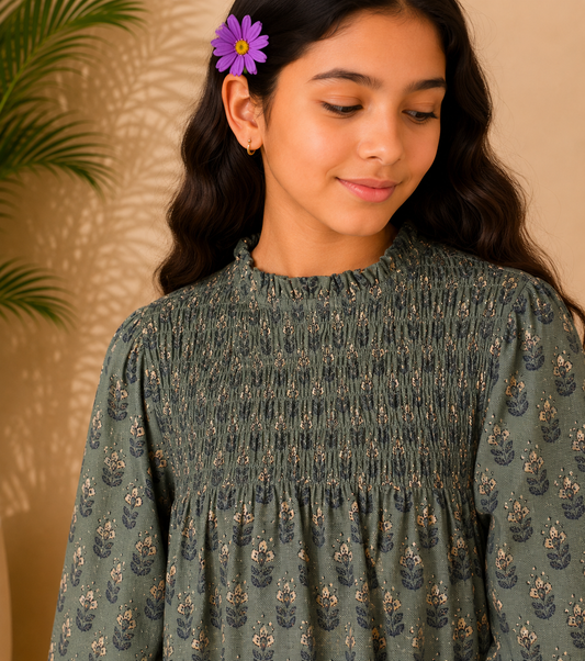 Girls Floral Peter Pan Collar Dress
