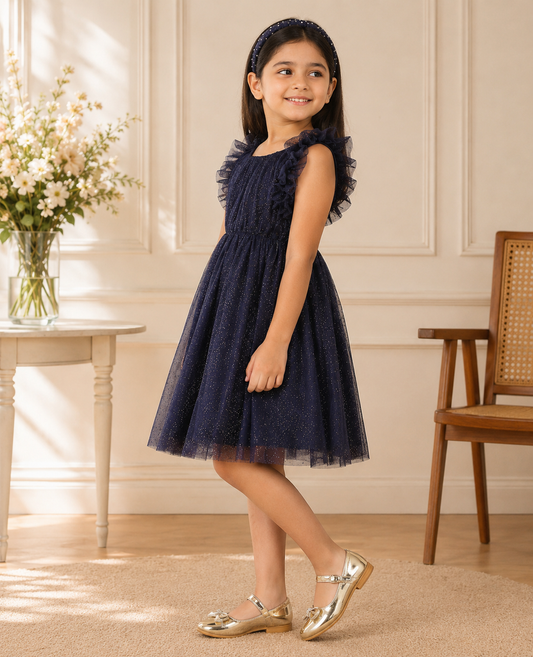 Girls Glitter Net Fit & Flare Dress