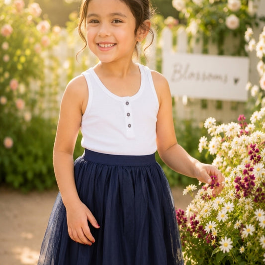 Girls Layered Net Flared Skirt