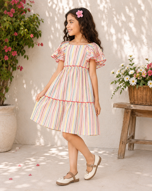 Girls Stripe Tier Dress