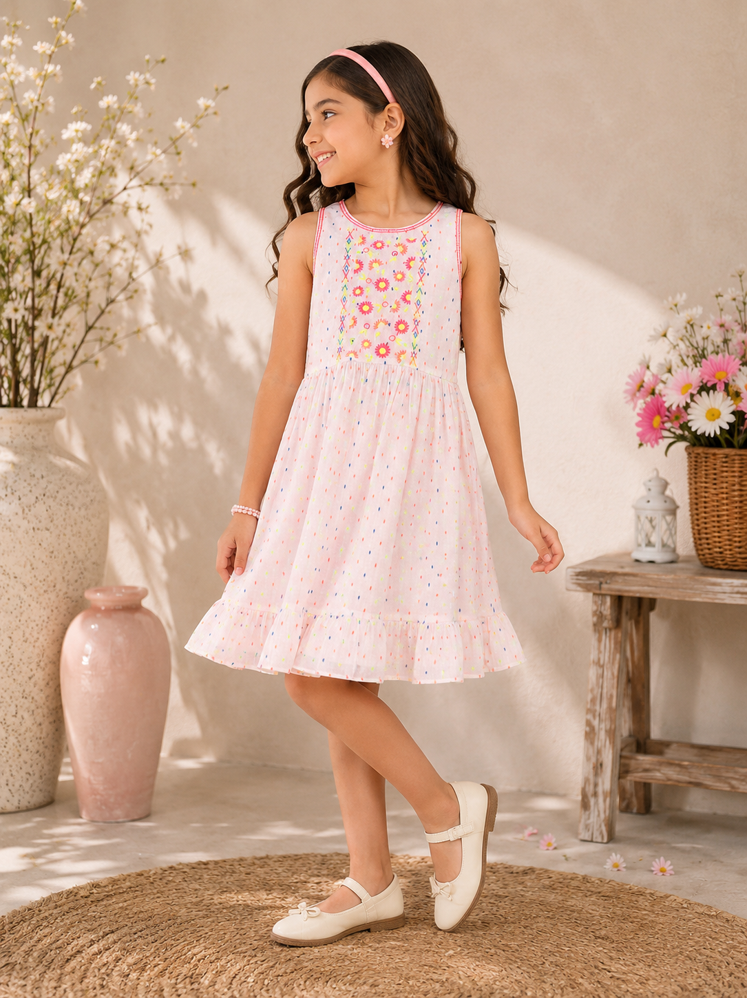 Girls Embroidered Tier Dress