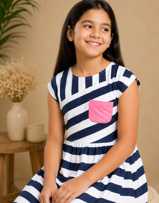 Girls Striped Fit & Flare Dress
