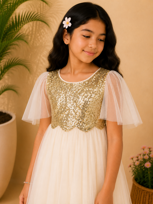Girls White Sequin Dress