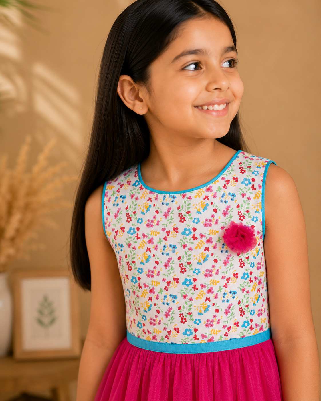 Girls Floral Printed Fit & Flare Dress