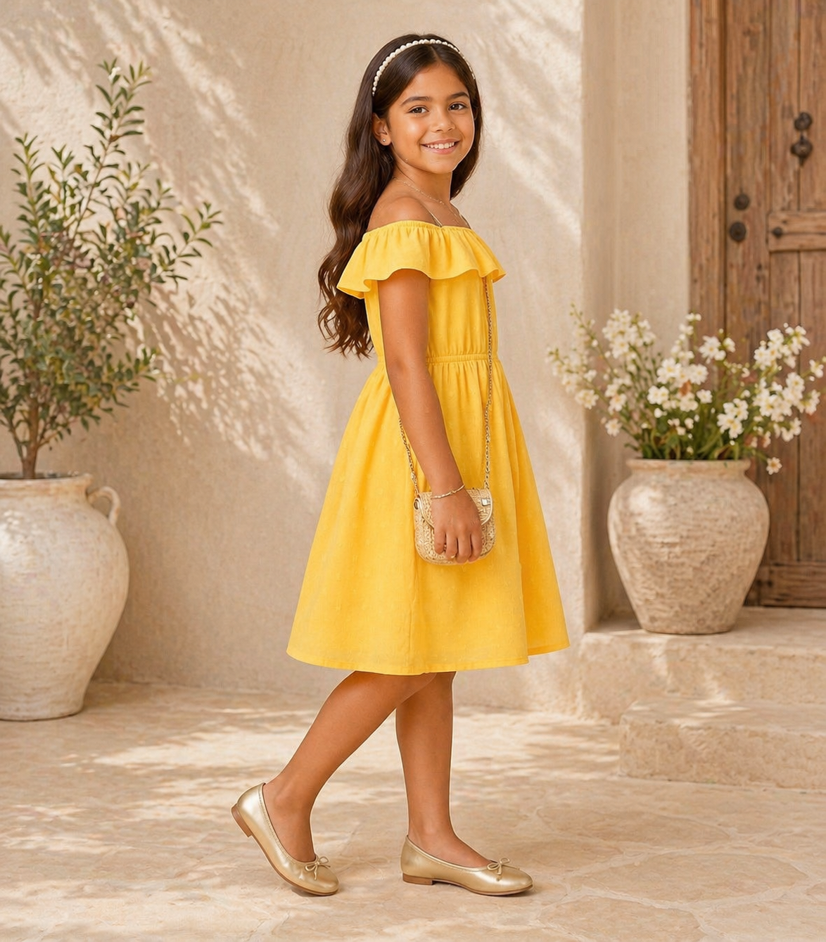 Girls Off-Shoulder Ruffle Dress