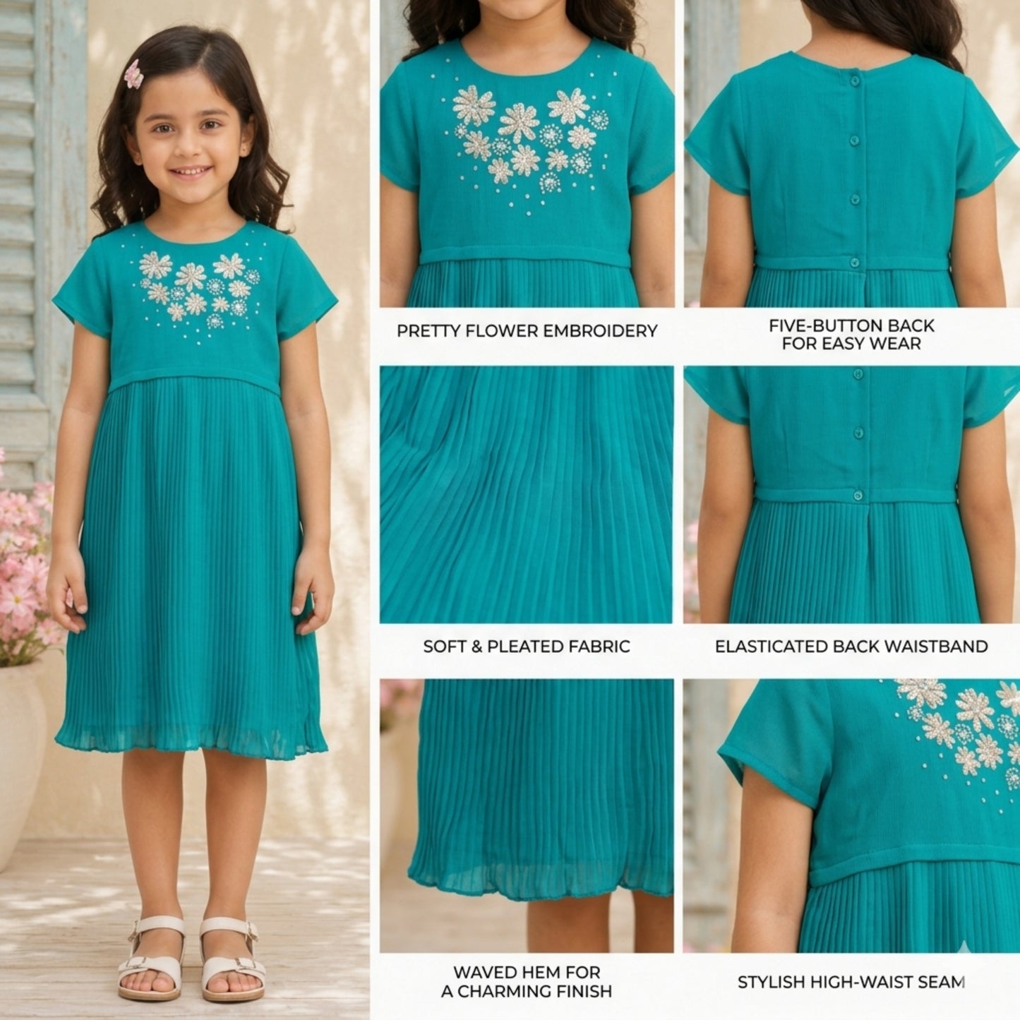 Girls Floral Embroidered Dress