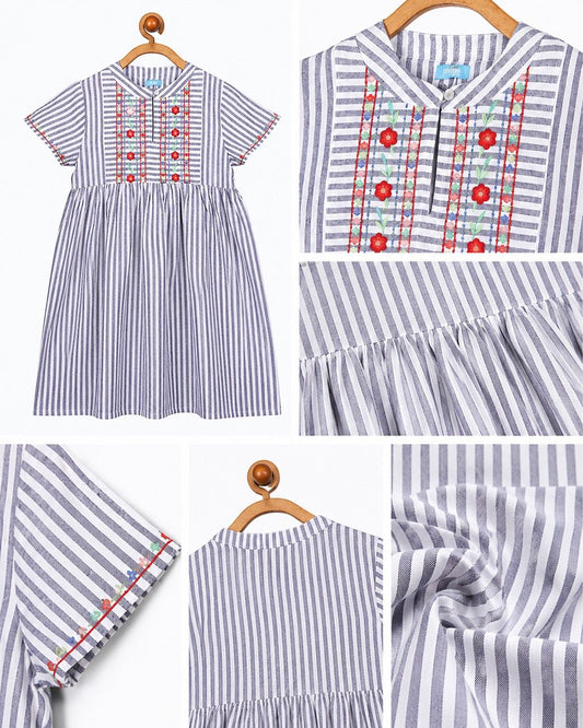 Girls Striped Embroidered Dress