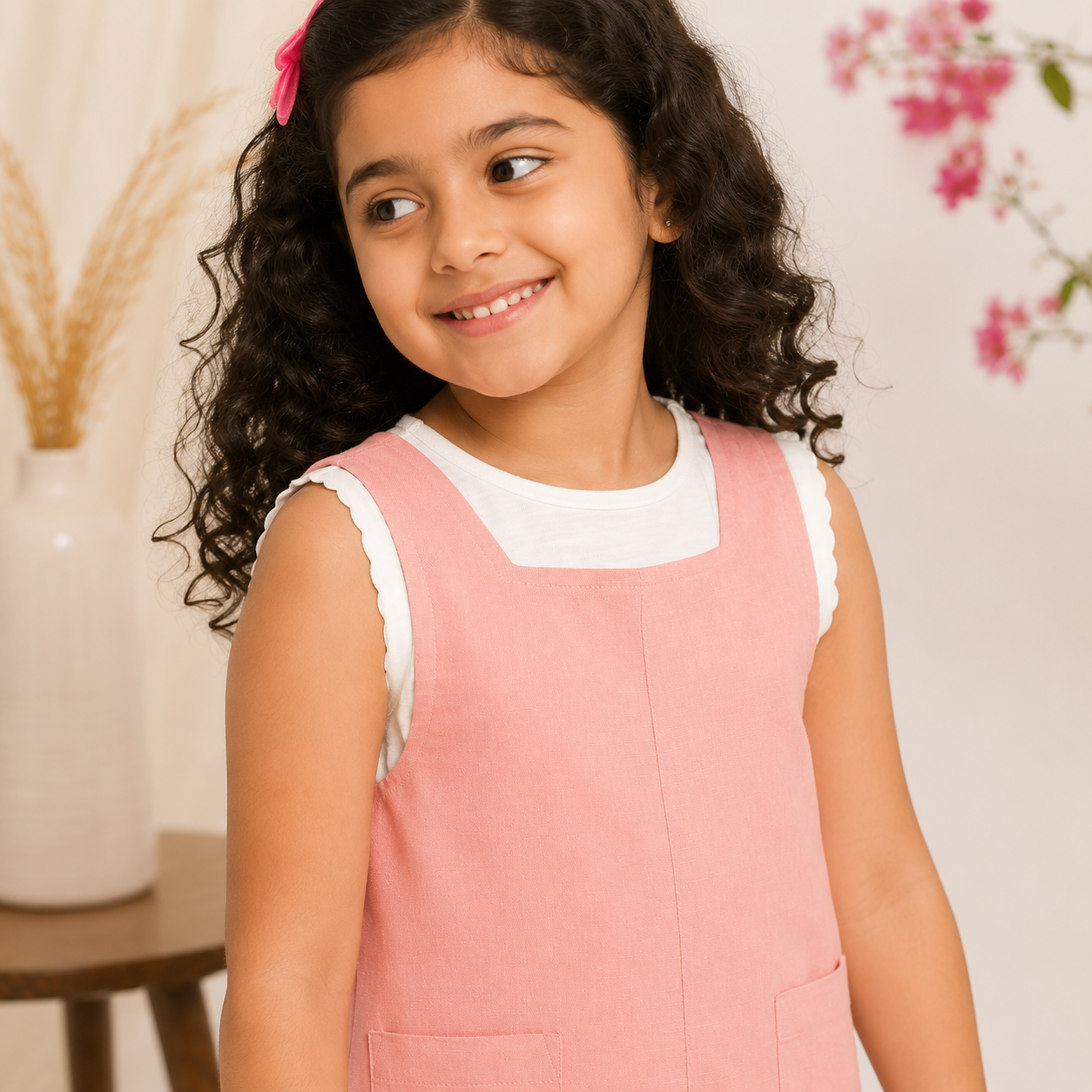 Girls Pink Sleeveless Romper Co-Ord Set