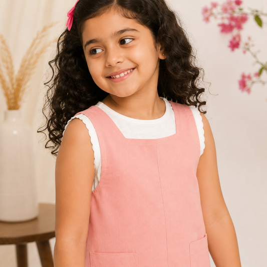 Girls Pink Sleeveless Romper Co-Ord Set